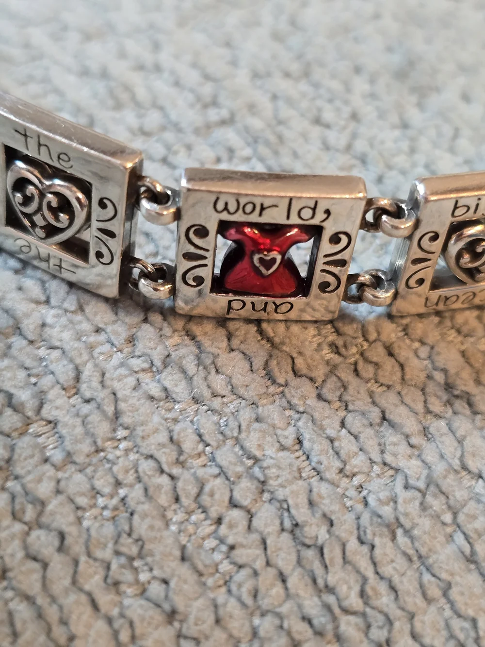Brighton Retired Go Red AwarenessSilver & Red Heart Link Block Bracelet 8